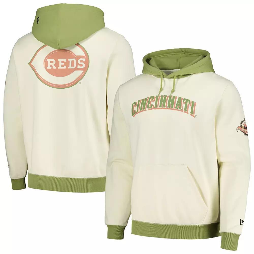 Men's New Era Cream/Green Cincinnati Reds Color Pop Pullover Hoodie, Size: Large, Red Beige Product Image