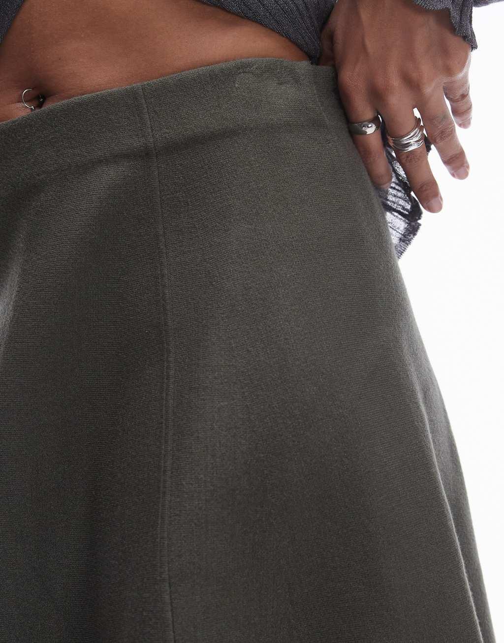 & Other Stories knitted flippy mini skirt in dark khaki Product Image