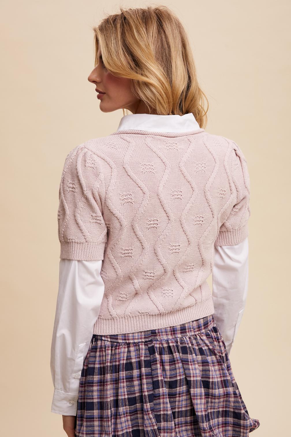Textured Short Sleeve Knit Sweater Top Product Image