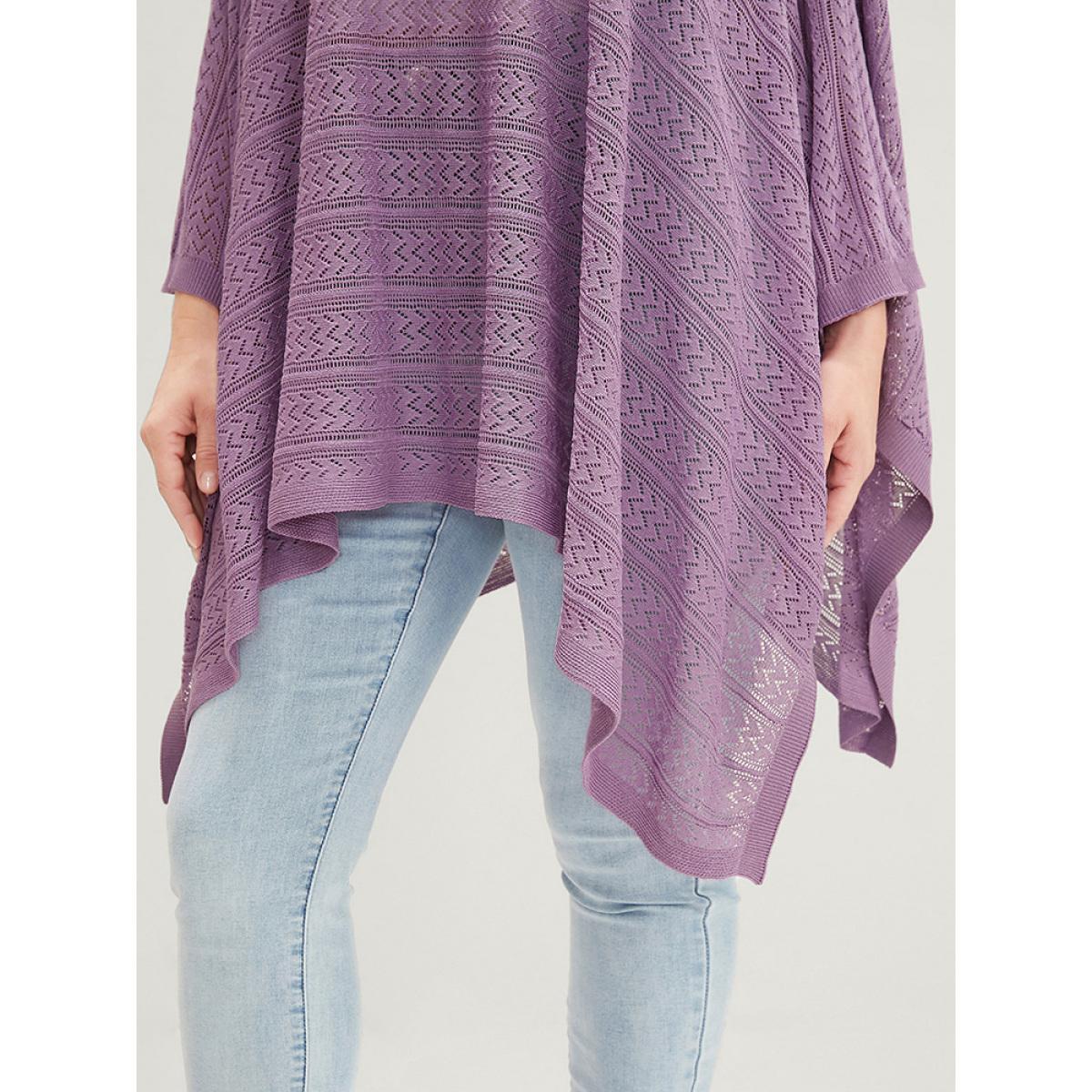 Plus Size Plain Asymmetrical Hem Dolman Sleeve Knit Top Mauve Women Vacation Loose Long Sleeve Dailywear Pullovers BloomChic 30/6X Product Image