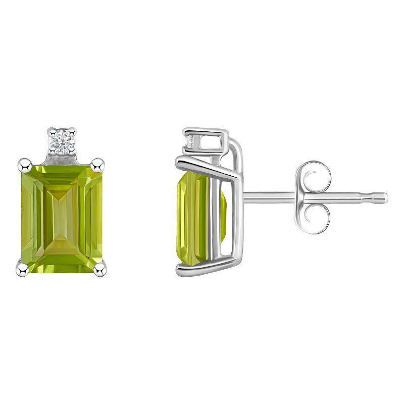 Celebration Gems 14k Gold Emerald Cut Peridot & Diamond Accent Stud Earrings, Women's Product Image
