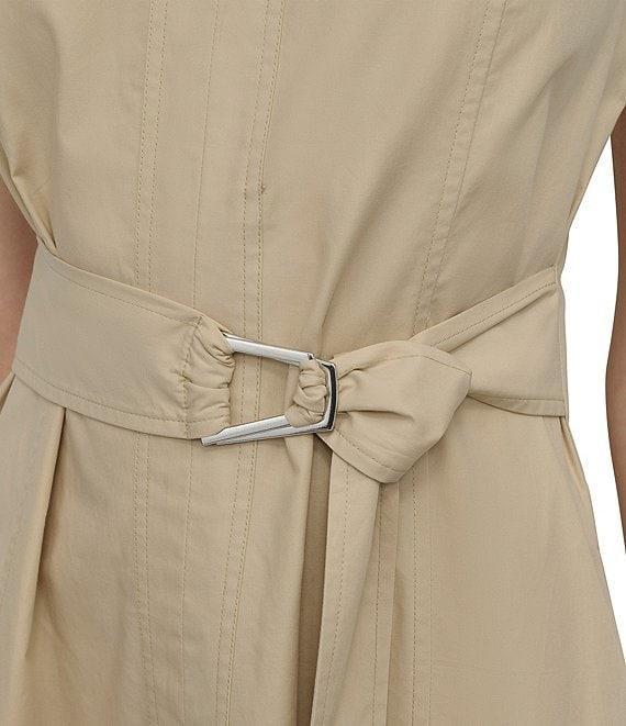 DKNY by Donna Karan V-Neck Sleeveless Self Belt Cotton Blend Midi Dress Product Image