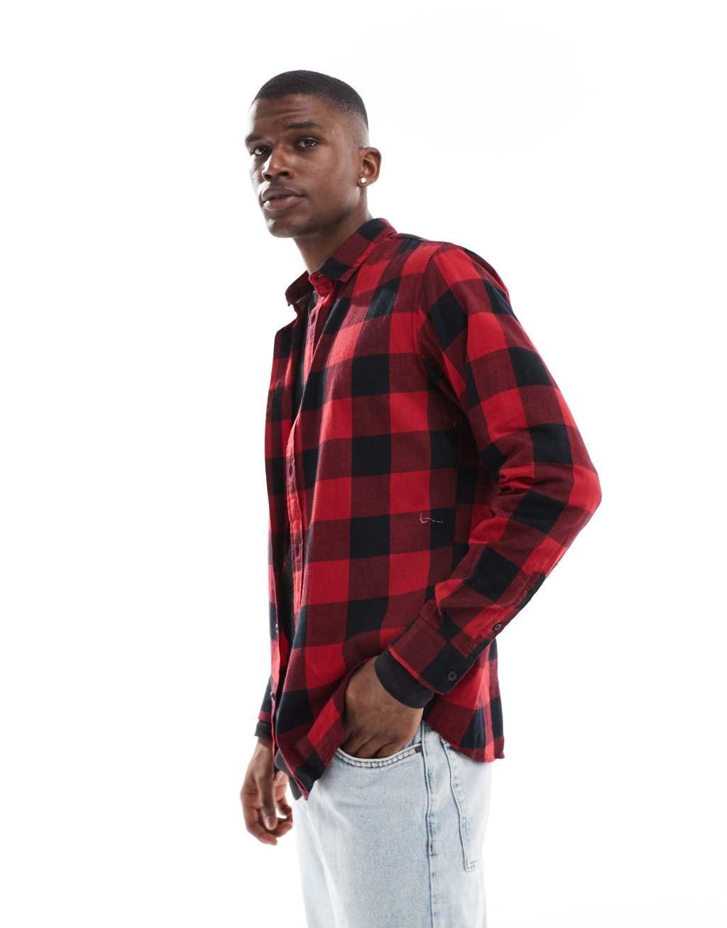 Jack & Jones Essentials flannel buffalo check shirt in black & white  Product Image