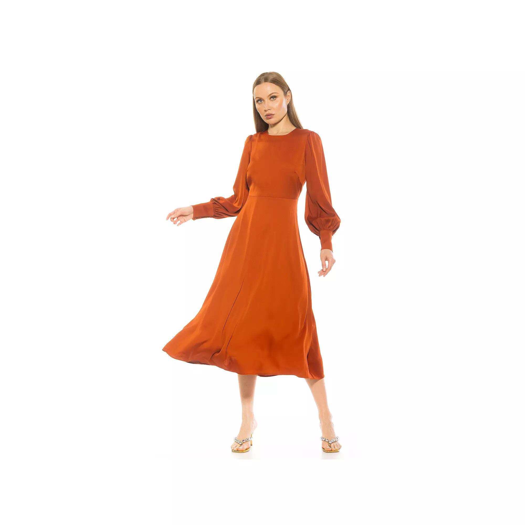 Women's ALEXIA ADMOR Sophie Fit & Flare Blouson Sleeve Midi Dress, Size: 4, Camel Product Image