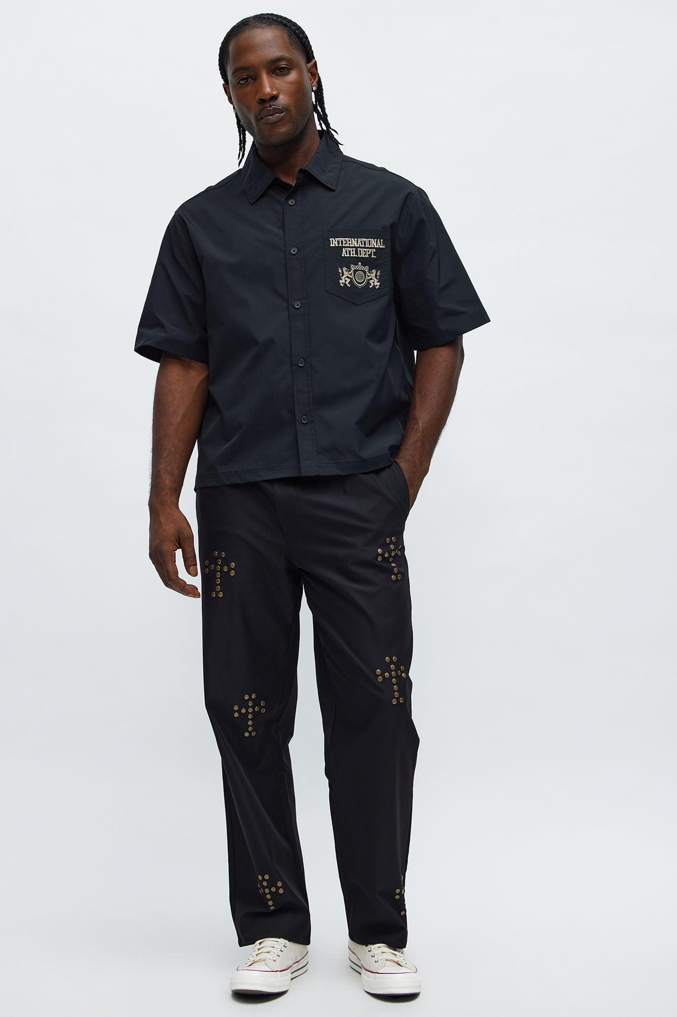 Straight Cross Me Studded Pants - Black Product Image