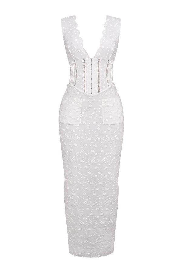Sophina  white cotton broderie anglais plunge maxi dress Product Image