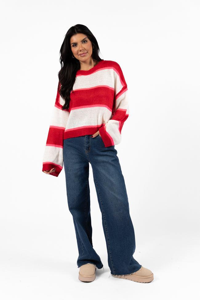 Don't Prove I'm Right Red And Pink Striped Sweater SALE Product Image