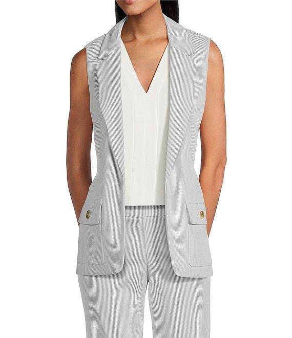 Kasper Stripe Notch Collar Open Front Vest Product Image