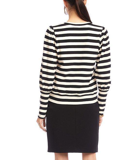 Karen Kane Petite Size Stripe Bishop Sleeve V-Neck Top Product Image