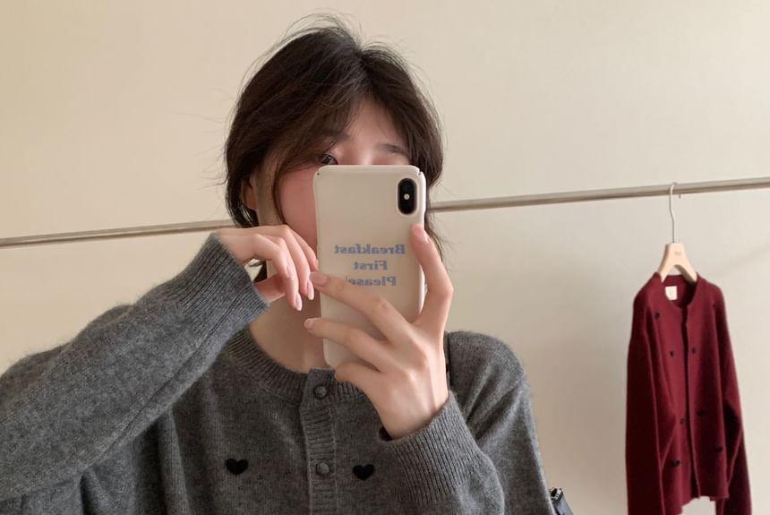 Crew Neck Heart Patterned Cardigan Product Image