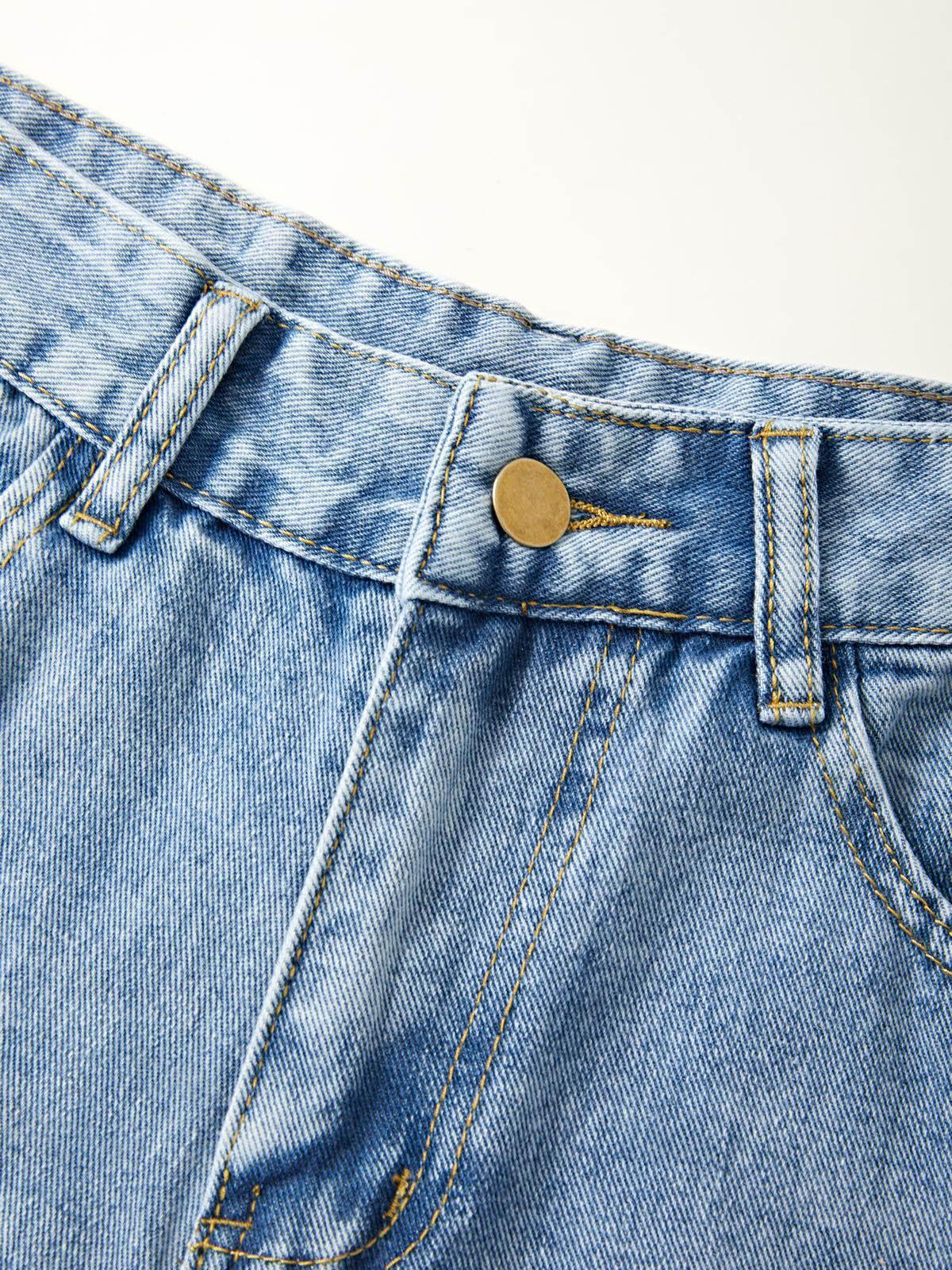 Basic Wash Letter Print Straight Leg Boyfriend Jeans Product Image