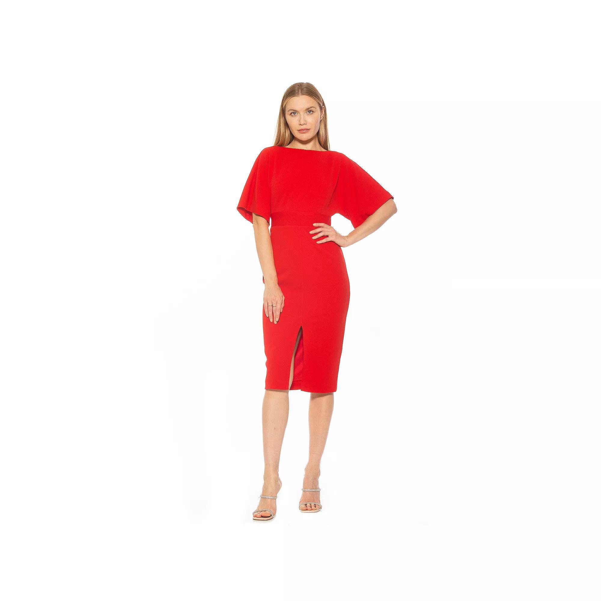 Women's ALEXIA ADMOR Trumpet Sleeve Midi Sheath Dress, Size: XS, Red Product Image