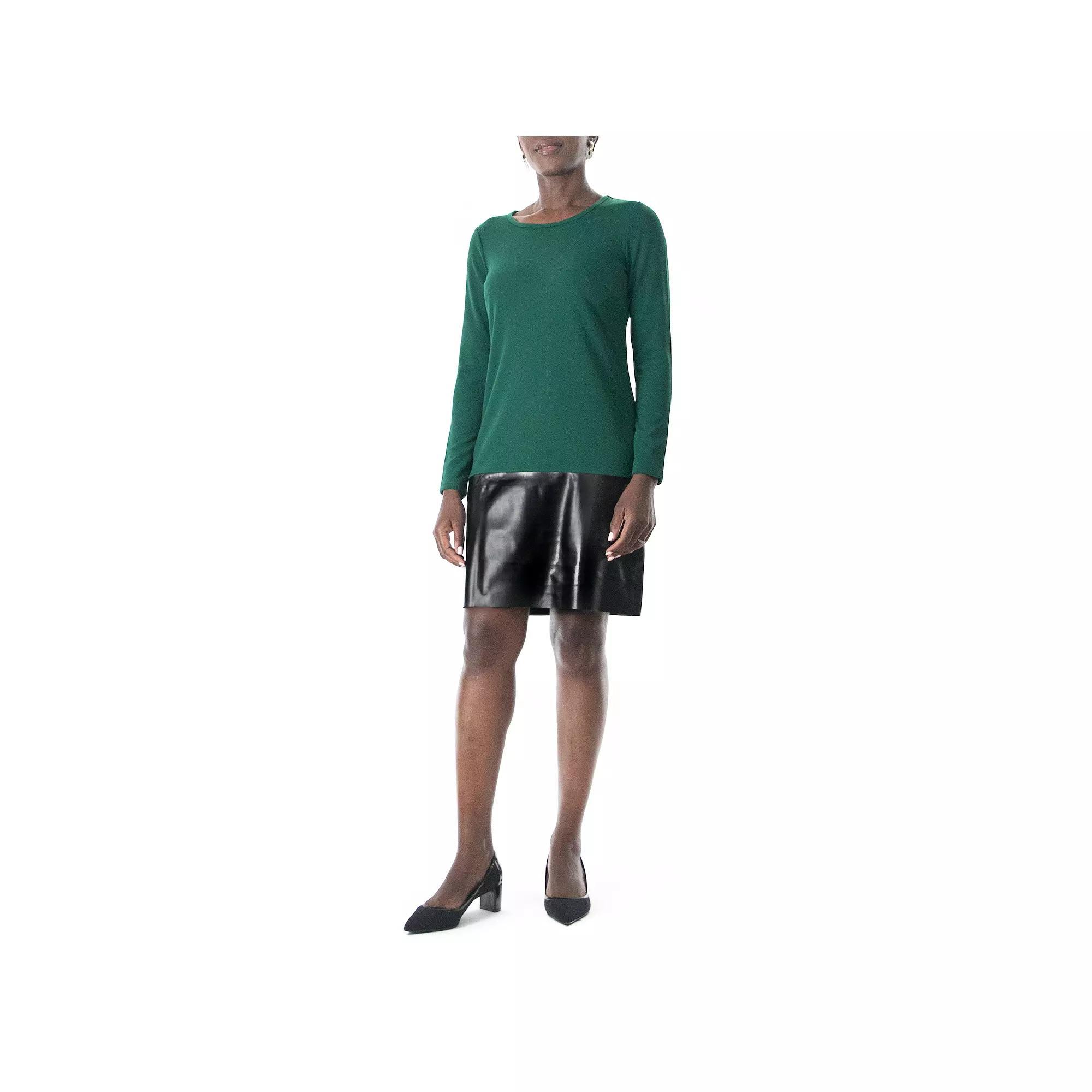 Women's Nina Leonard Long Sleeve Jewelneck Crepe Dress, Size: Medium, Jewel Green Black Product Image