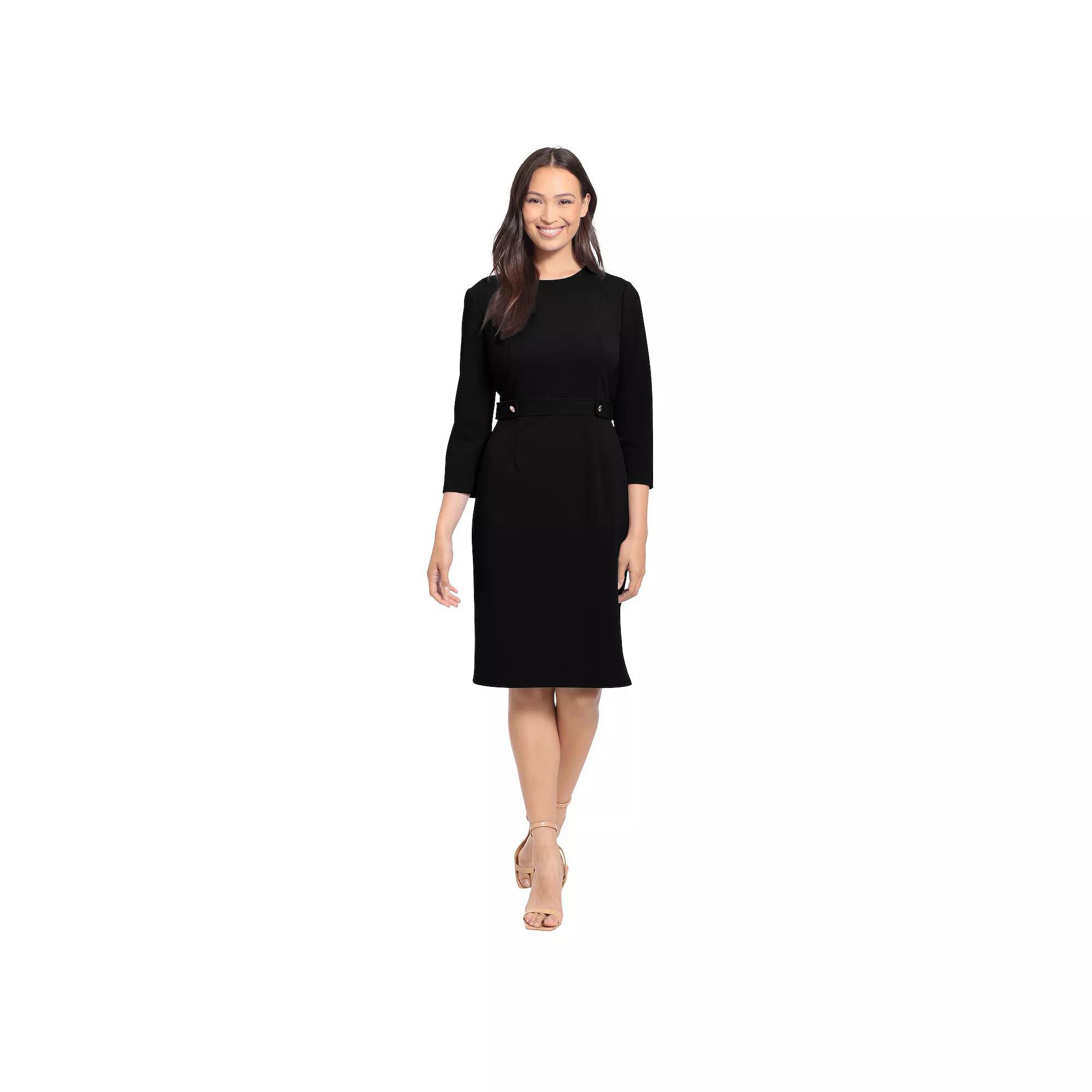 Womens London Times Solid 3/4 Sleeve Side Tab Dress Product Image