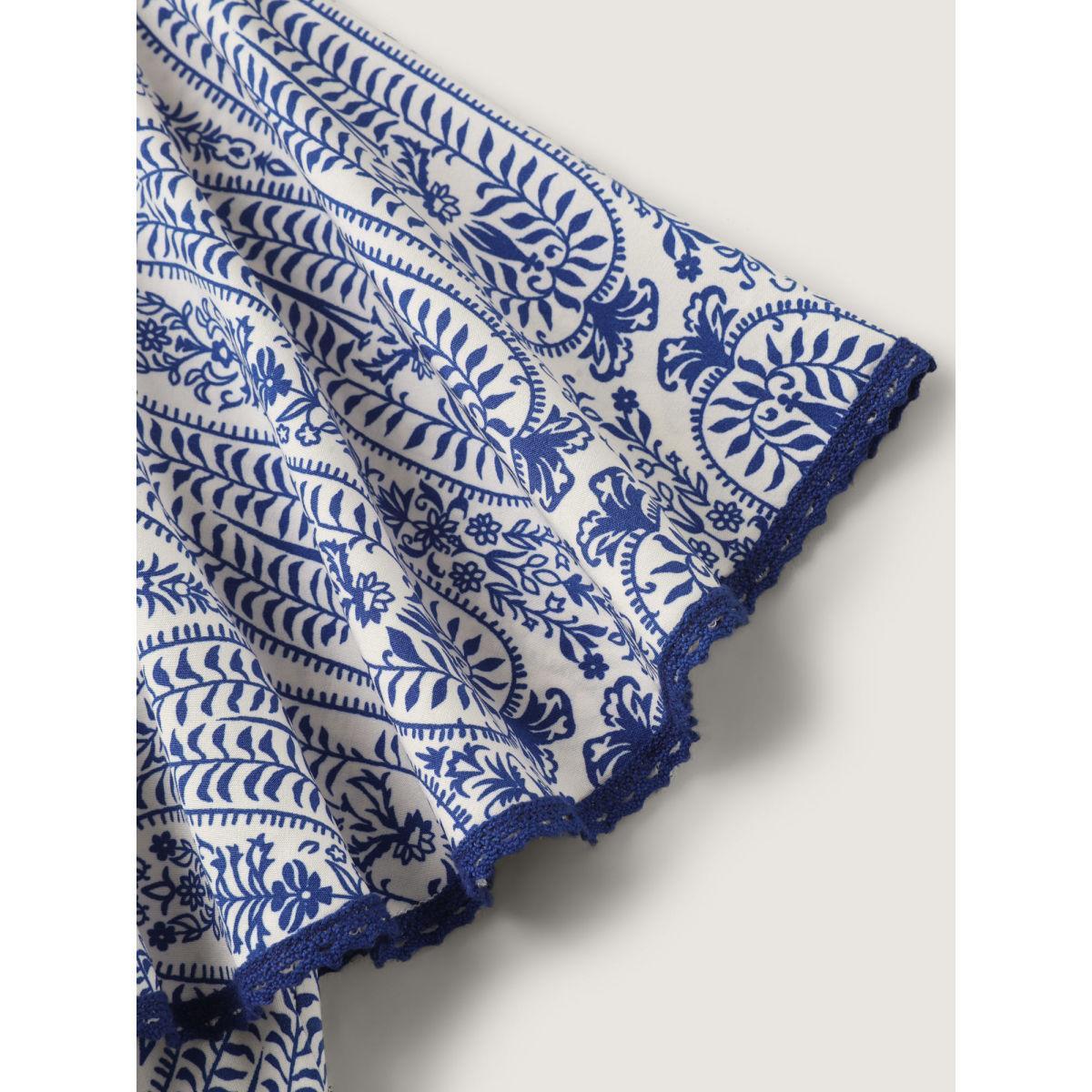 Plus Size Rayon Paisley Print Cinched-Waist Midi Dress DarkBlue Women V-neck Short sleeve Curvy BloomChic 18-20/2X Product Image