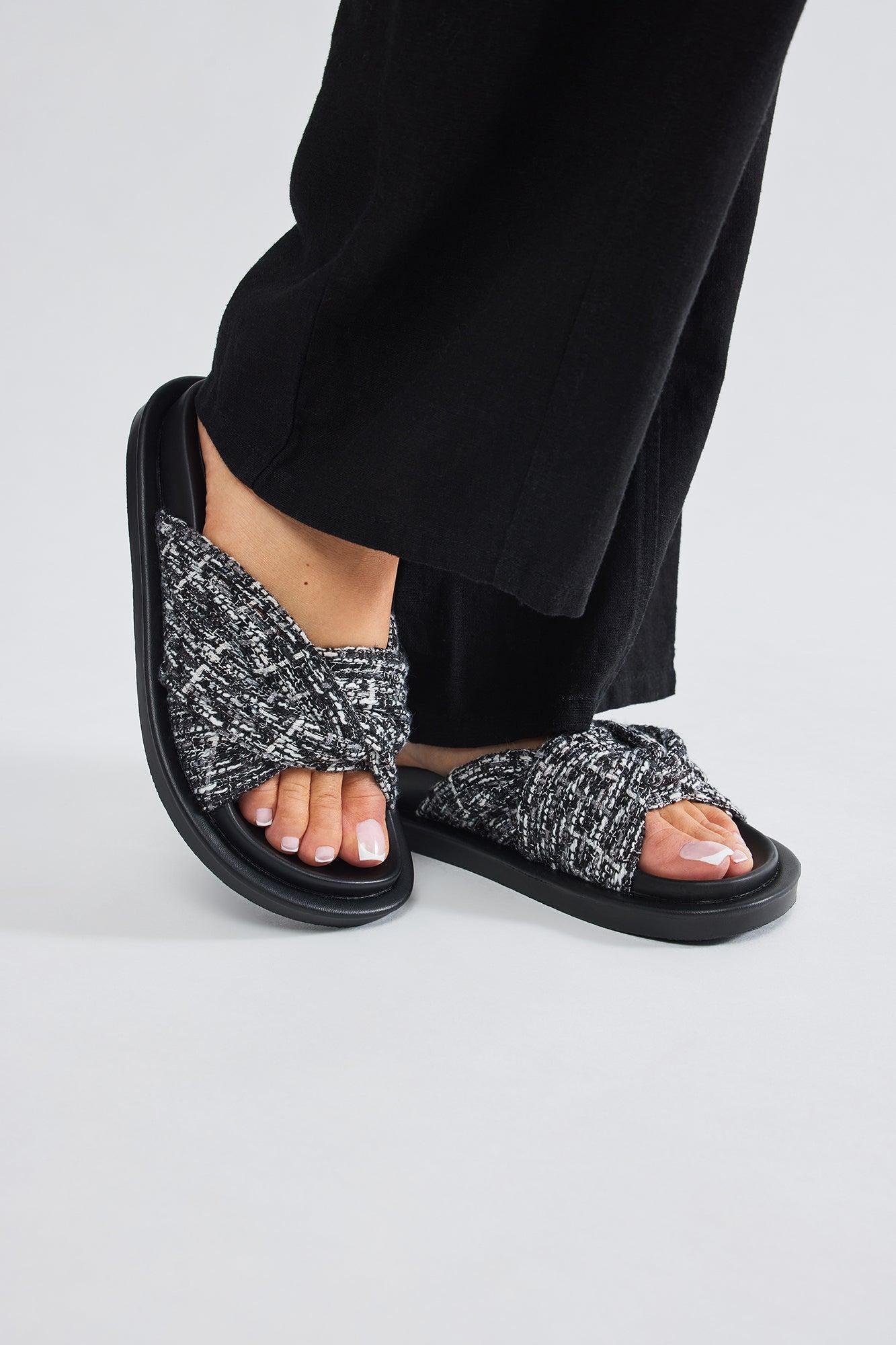 Cassandra Tweed Slides - Black Product Image