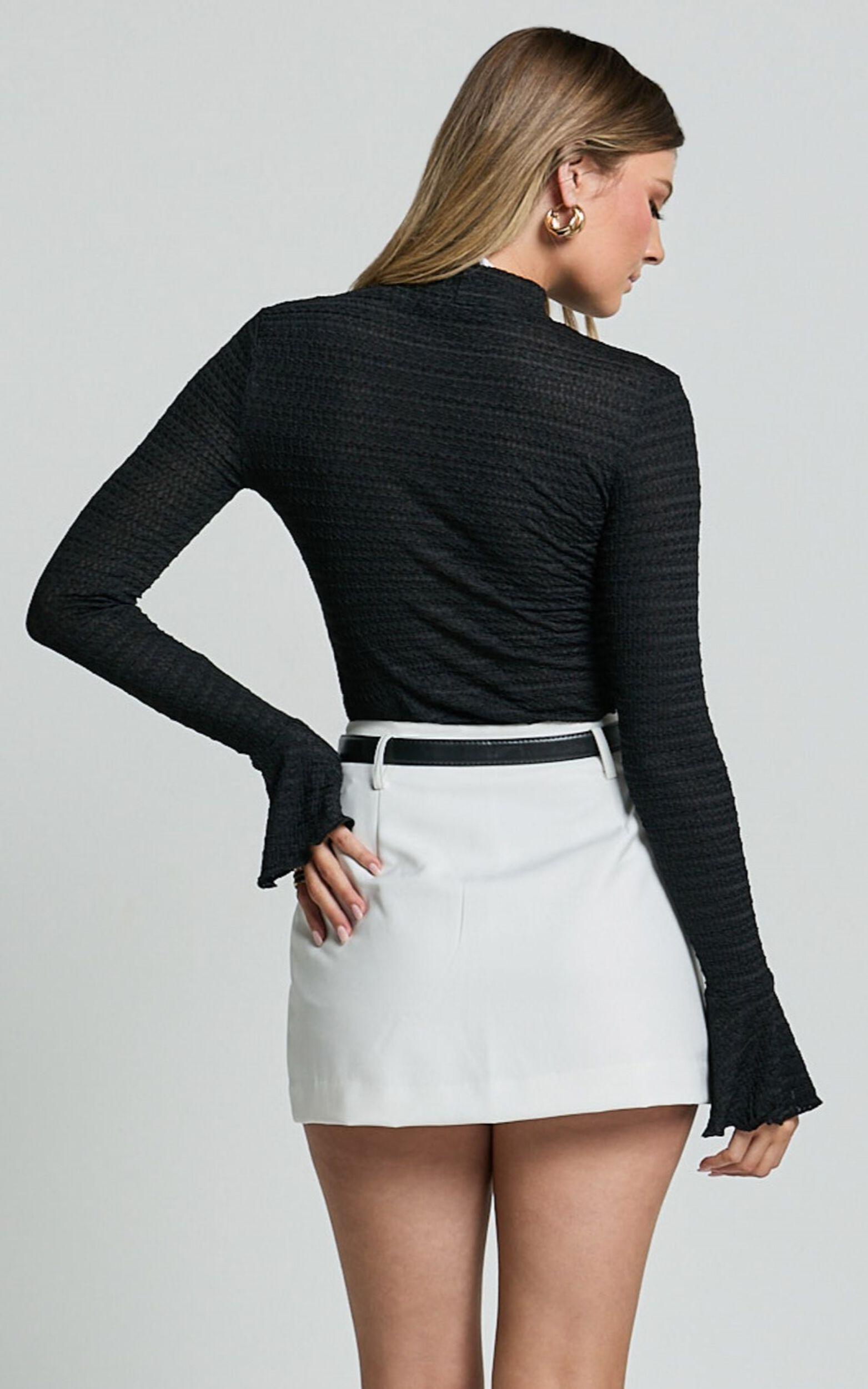 Adeline Top - High Neck Flare Sleeve Top in Black Product Image