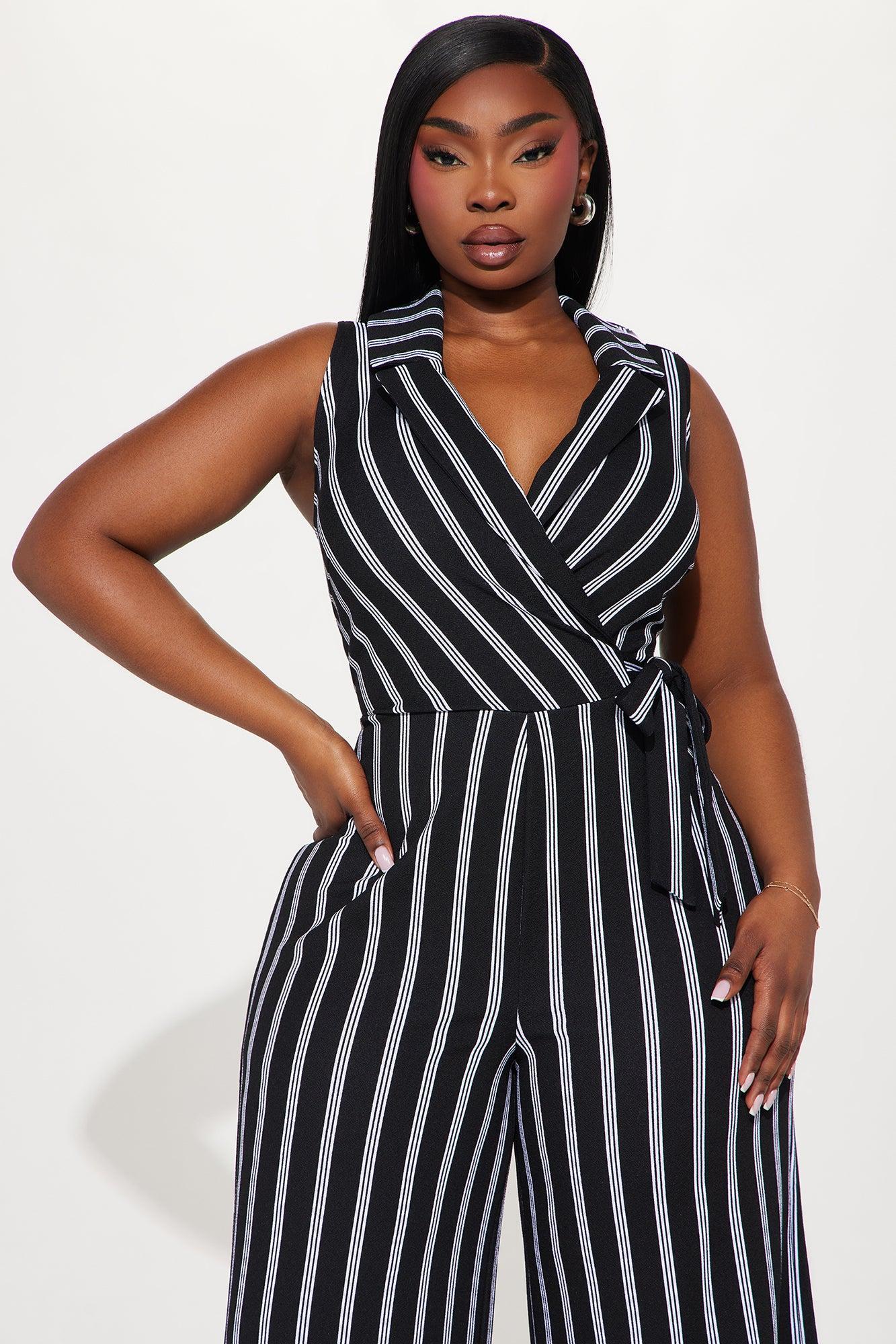 Leana Pinstripe Jumpsuit - Black/combo Product Image