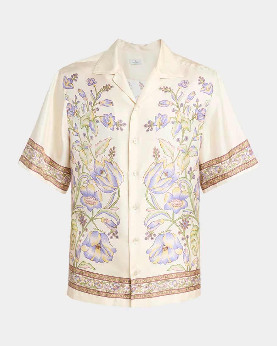 Mens Floral Silk Bowling Shirt Product Image