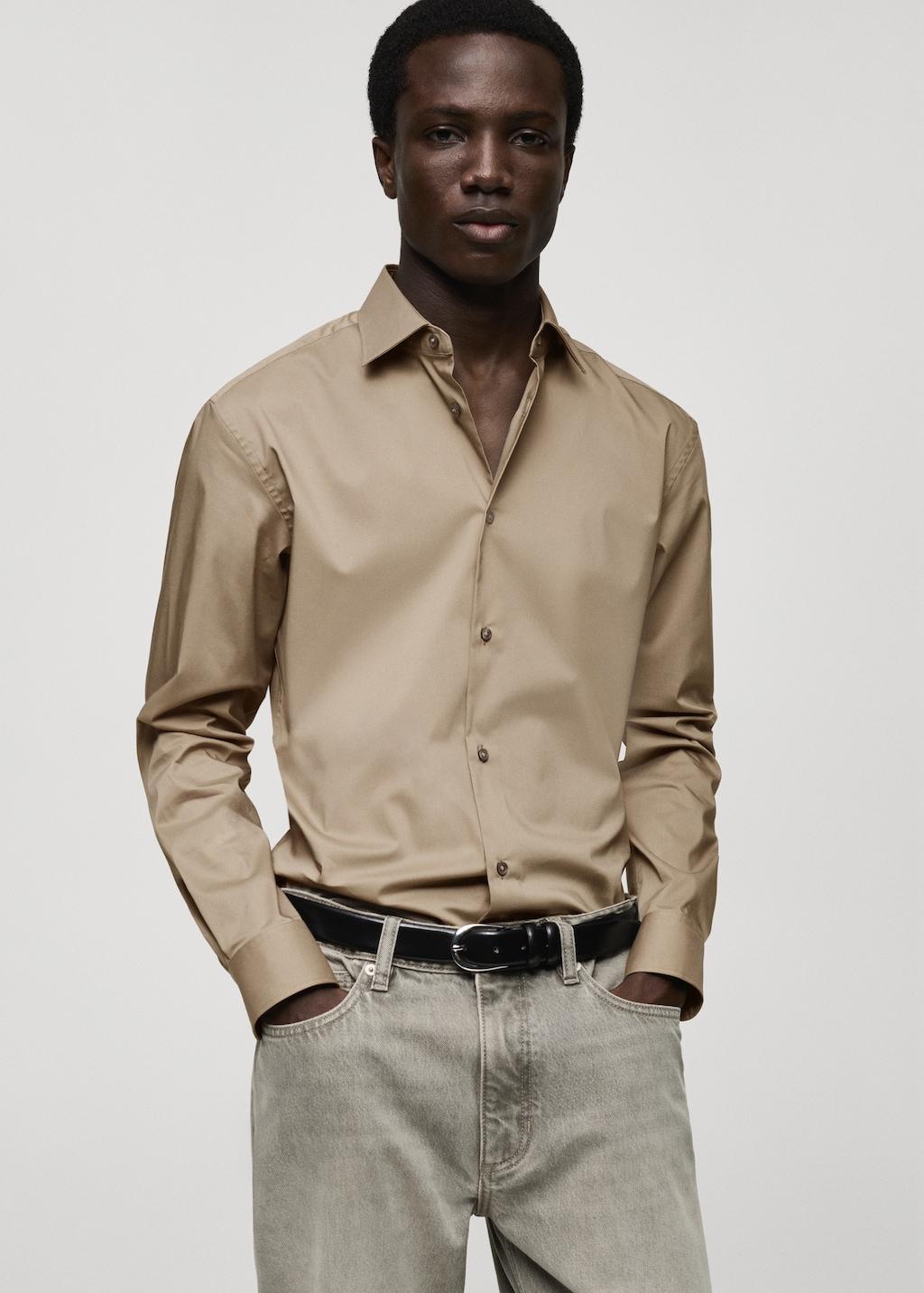 Regular-fit stretch cotton shirt - Men | MANGO USA Product Image