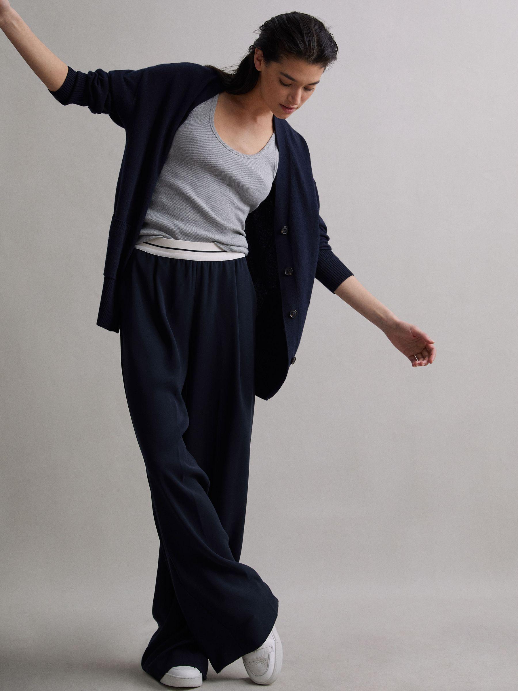 Wide Leg Elasticated Trousers in Navy Product Image