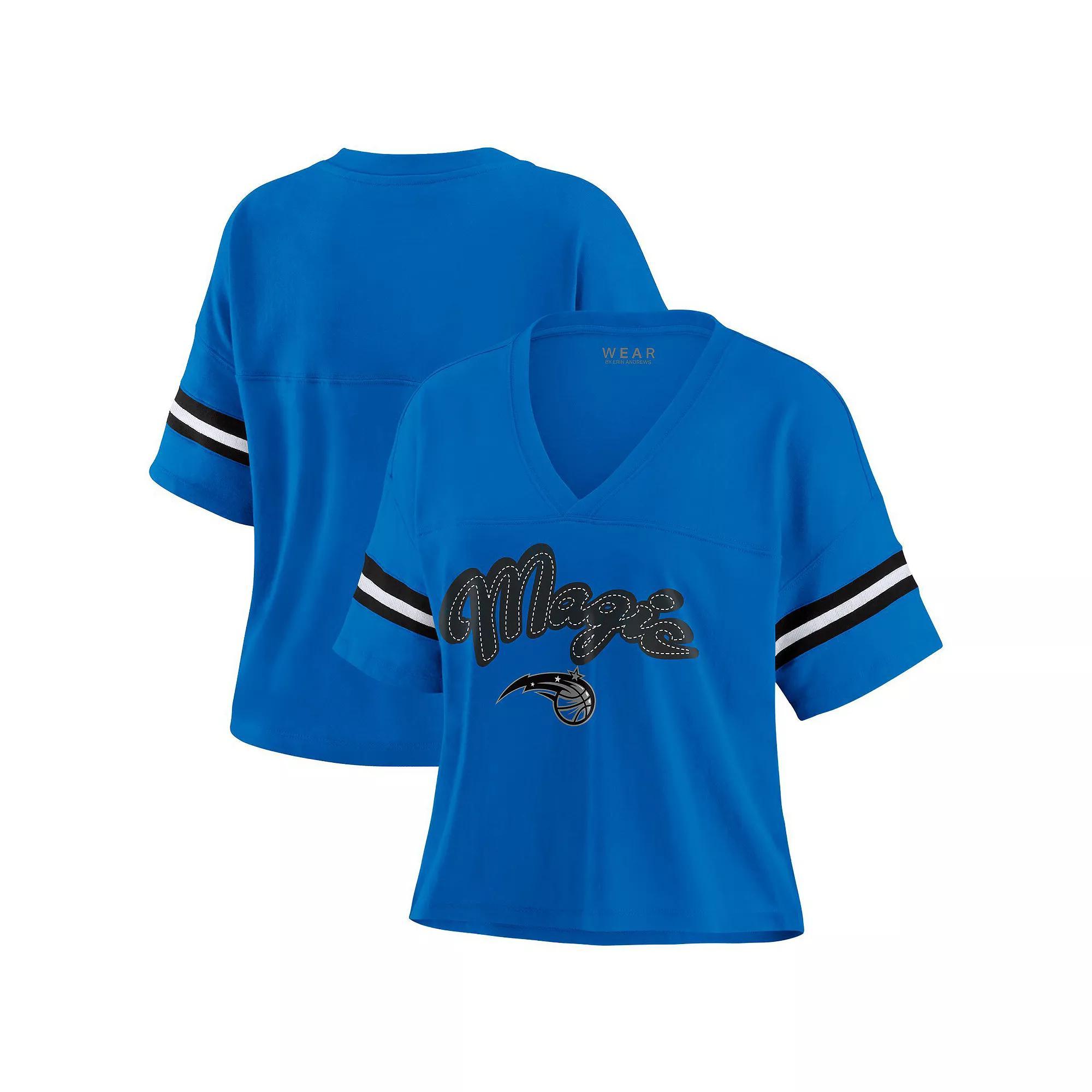 Womens WEAR by Erin Andrews Blue Orlando Magic Color Block Boxy V-Neck T-Shirt Product Image