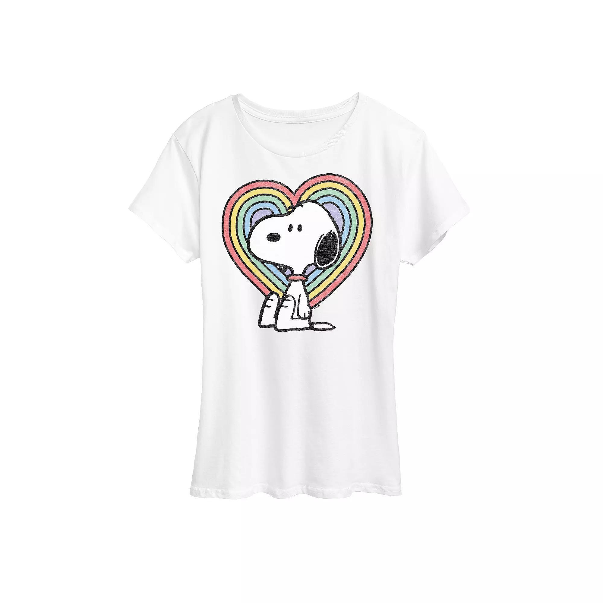 Womens Peanuts Snoopy Pastel Heart Graphic Tee, Girls Grey Royal Blue Product Image