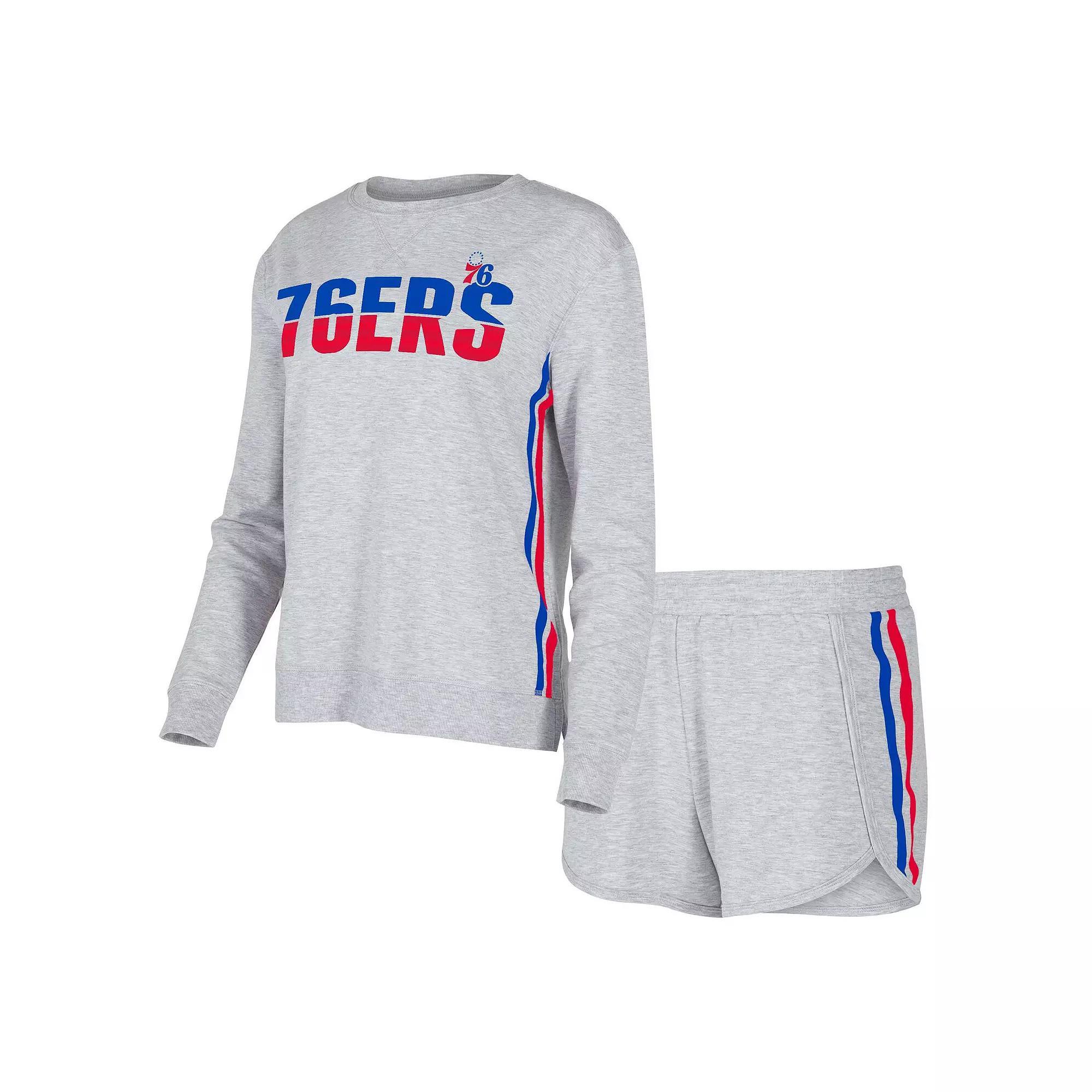Women's Concepts Sport Gray Philadelphia 76ers Cedar Long Sleeve T-Shirt & Shorts Sleep Set, Size: XL, 76r Grey Product Image