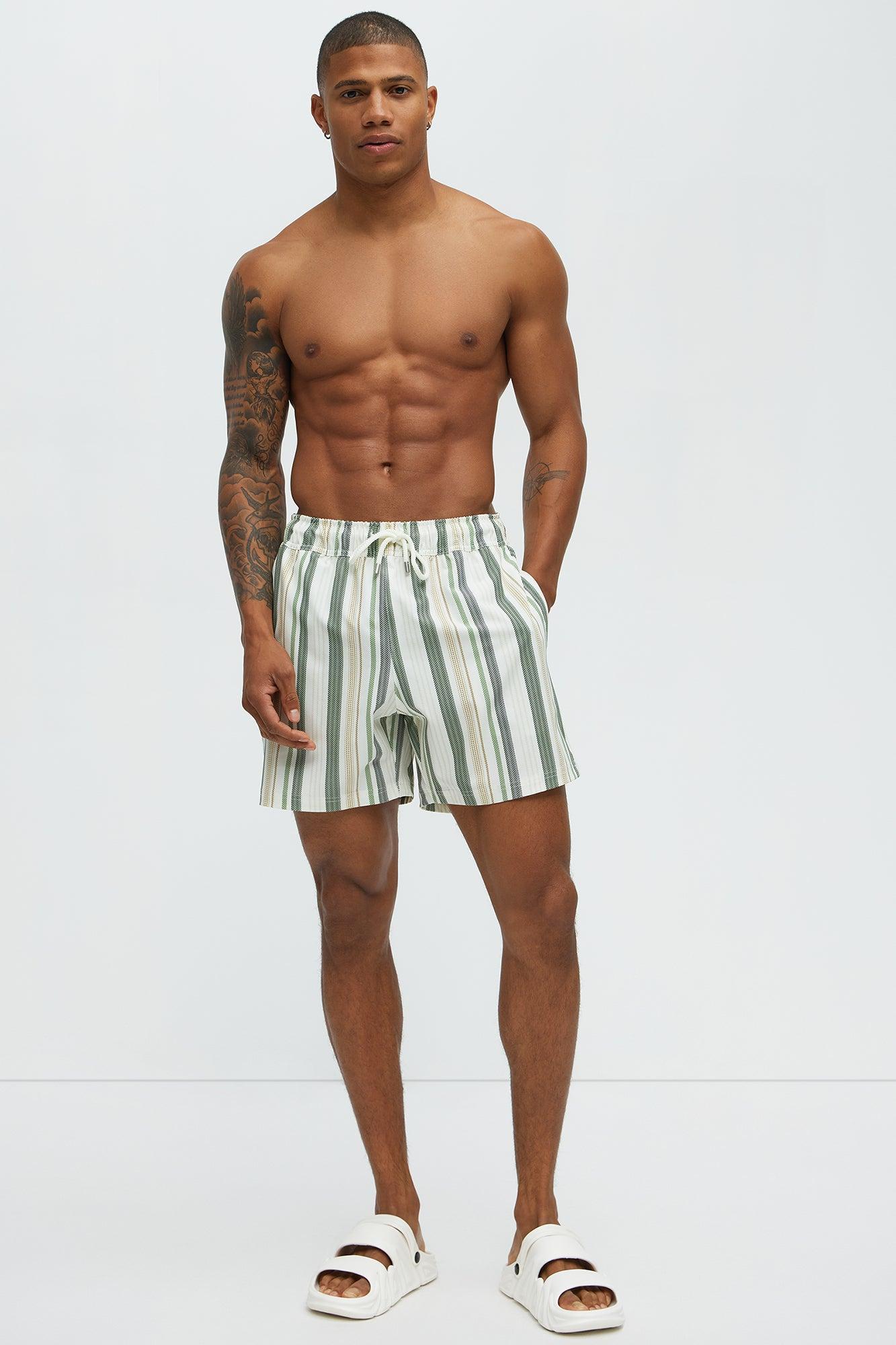 Herringbone Printed Swim Mid Trunk - Green/combo Product Image