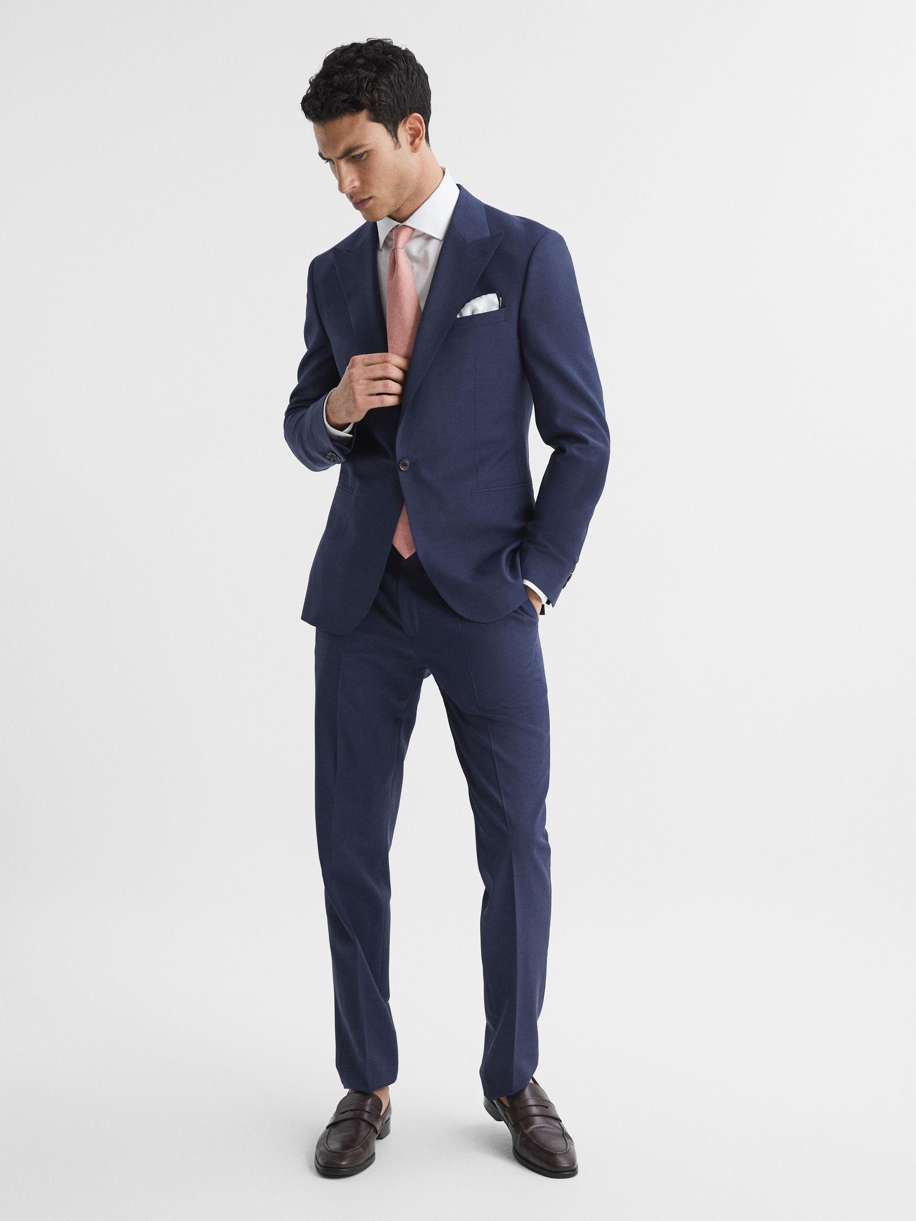 Slim Fit Single Breasted Wool Blend Blazer in Bright Blue Product Image