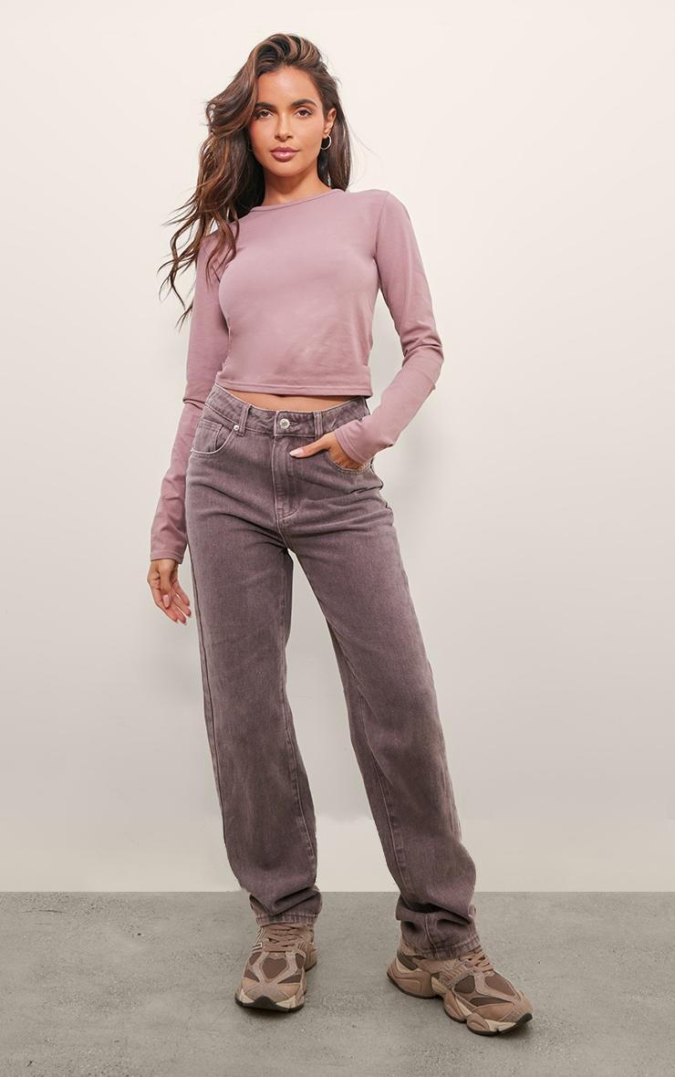 Mauve Premium Cotton Long Sleeve Fitted T-shirt Product Image