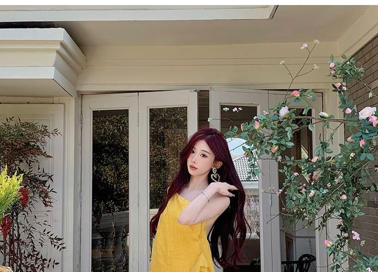 Halter Plain Open Back Asymmetrical Slit Maxi A-Line Sundress (Various Designs) Product Image