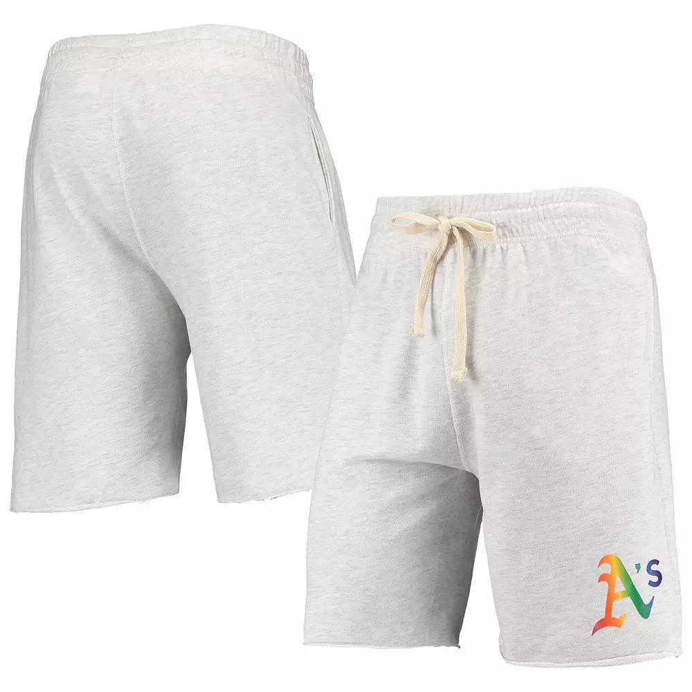 Men's Concepts Sport Oatmeal Oakland Athletics Mainstream Logo Terry Tri-Blend Shorts, Size: Large, Team Product Image