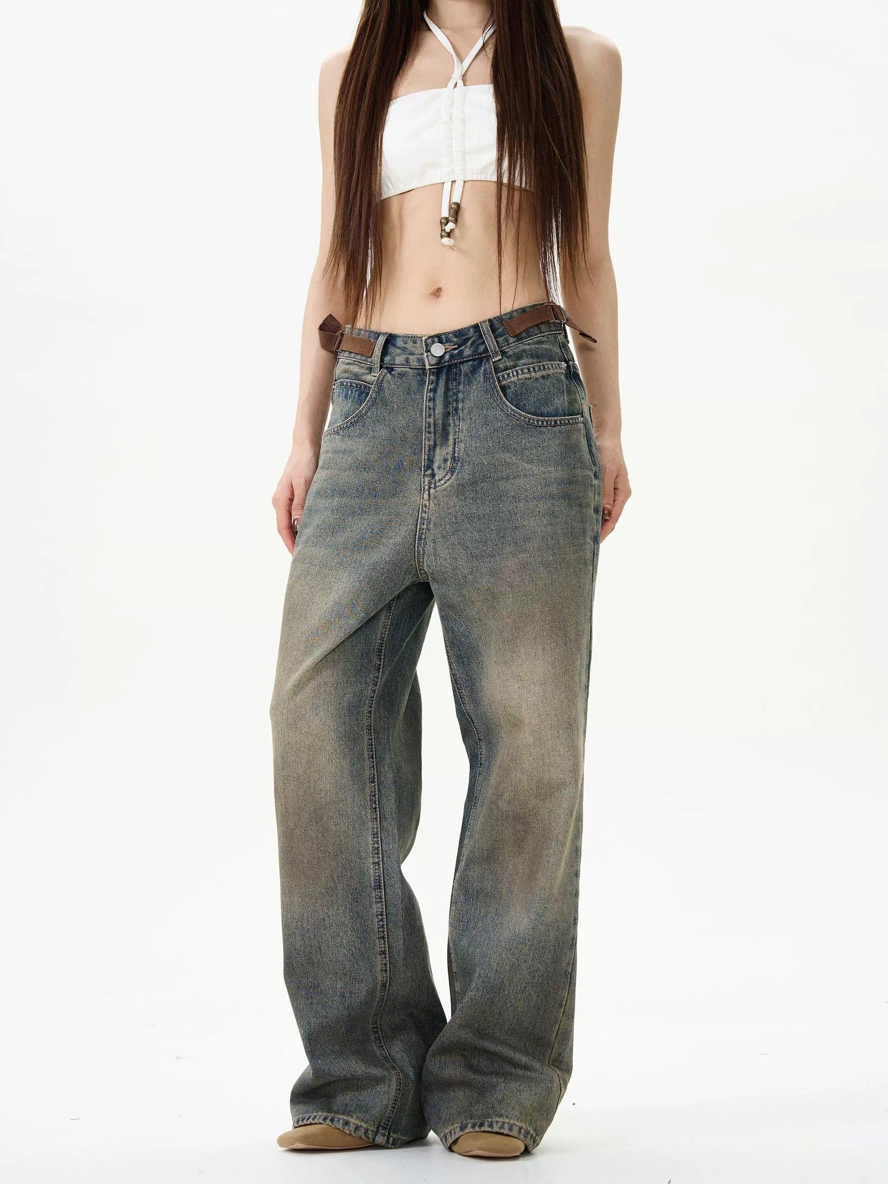 RT No. 12066 WASHED BLUE DENIM STRAIGHT JEANS Product Image