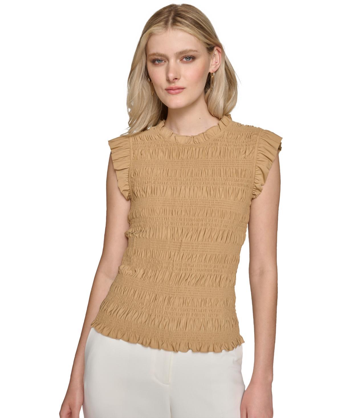 Karl Lagerfeld Paris Womens Smocked Ruffled Top Product Image