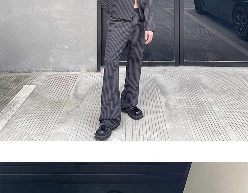 Set: Crew Neck Pinstriped Buckled Blazer + Mid Rise Wide Leg Dress Pants Product Image