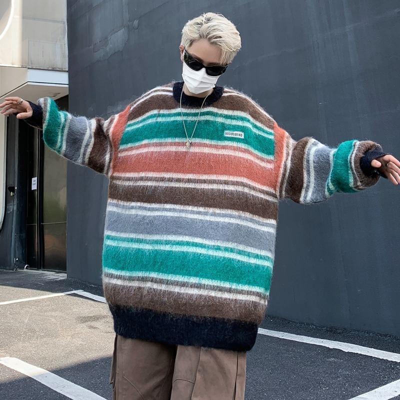 Crew Neck Color Block Sweater Product Image