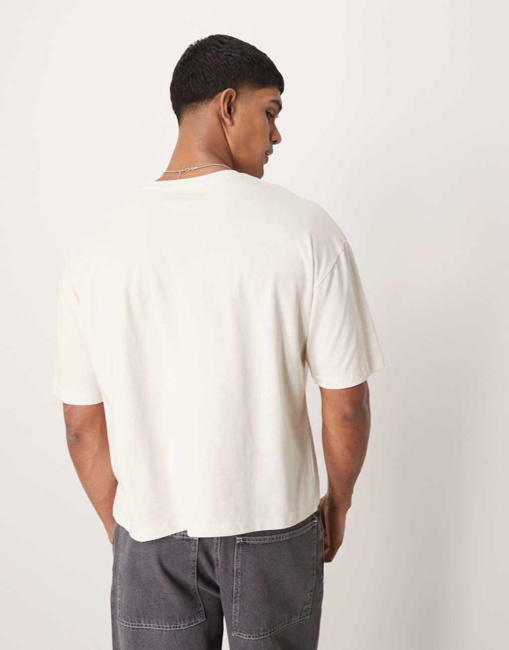 ASOS DESIGN boxy oversized t-shirt with sports graphic in cream Product Image