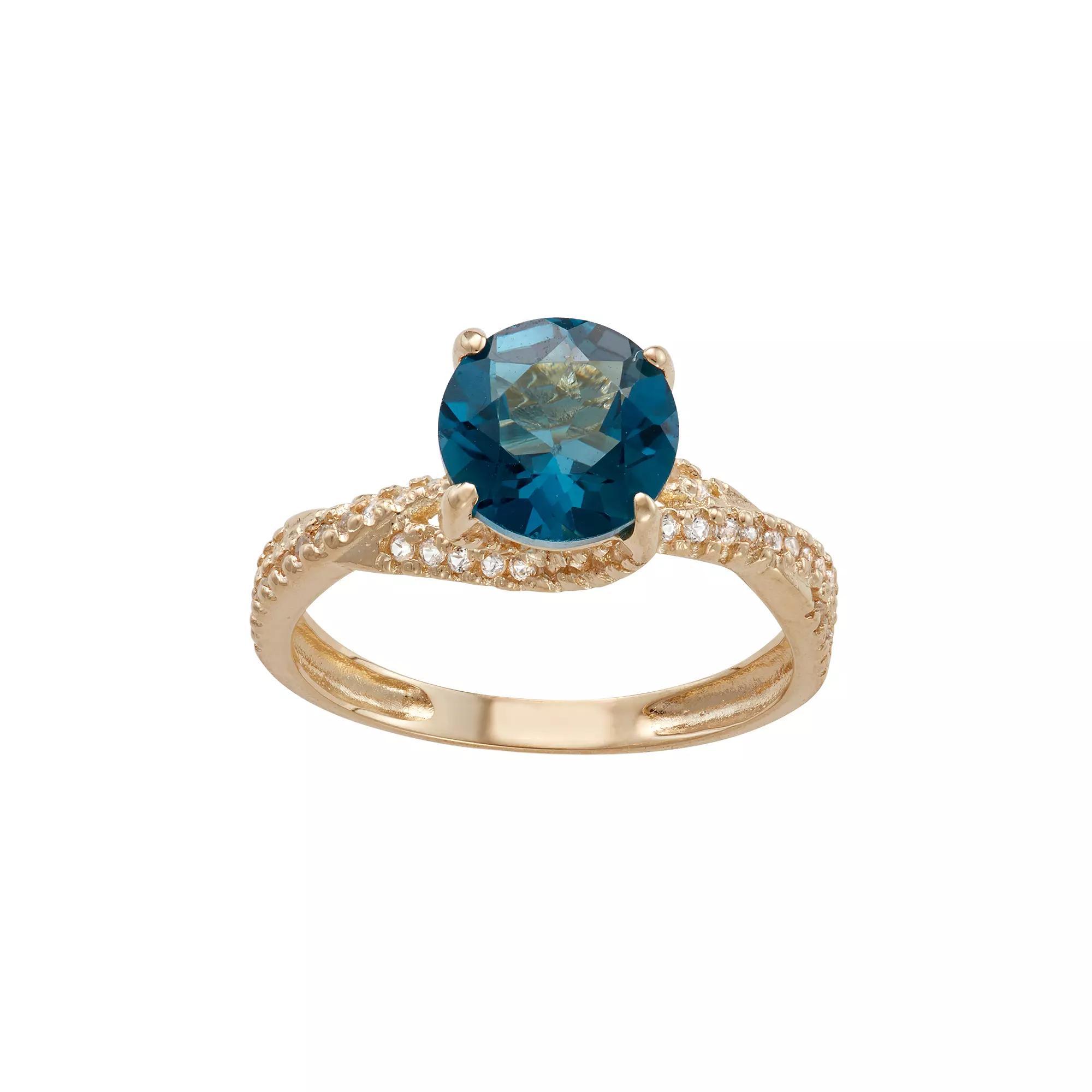 Designs by Gioelli 10k Gold London Blue Topaz & Lab-Created White Sapphire Crisscross Ring, Women's, Size: 7 Product Image