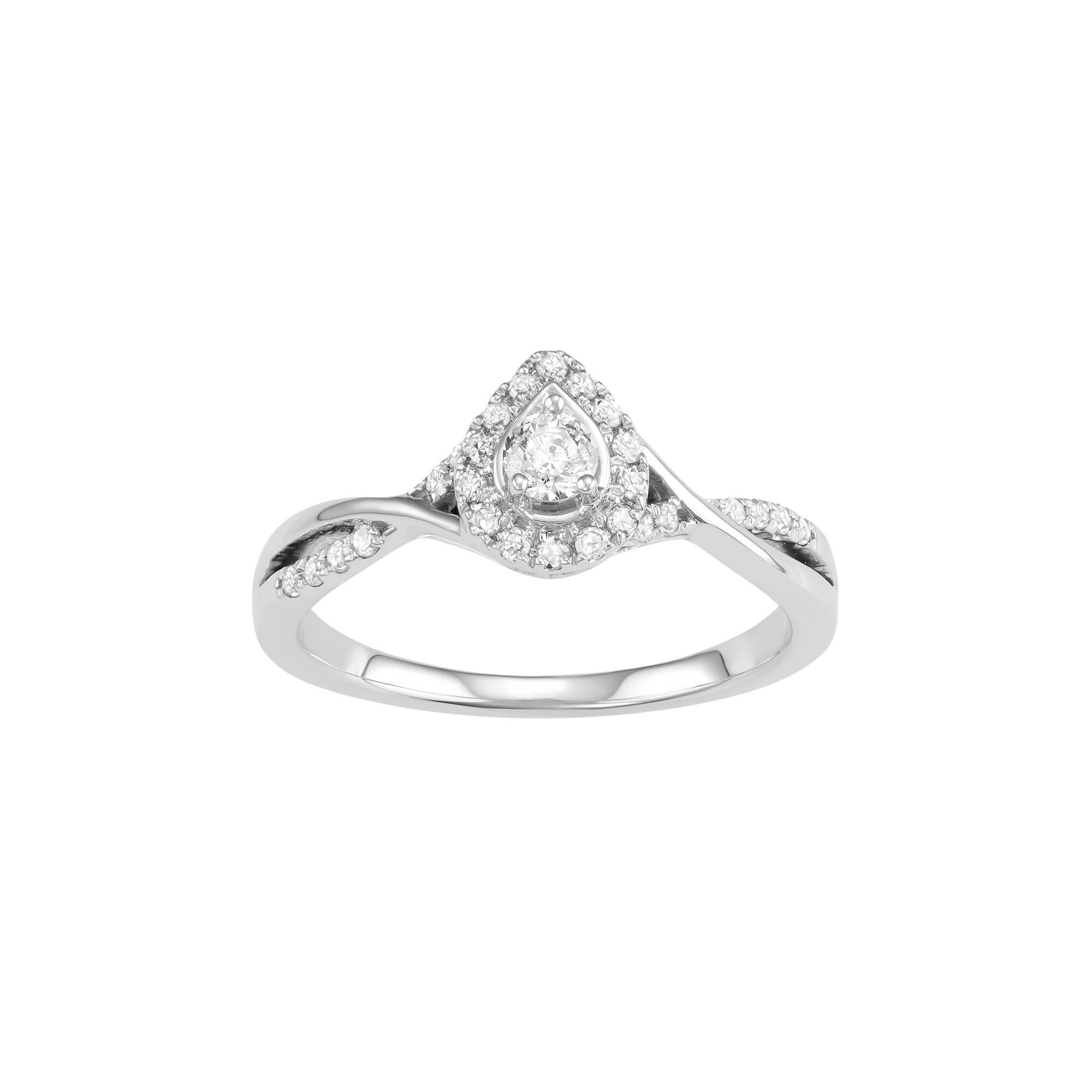 10k White Gold 1/3 Carat T.W. Diamond Teardrop Halo Engagement Ring, Women's, Size: 5 Product Image