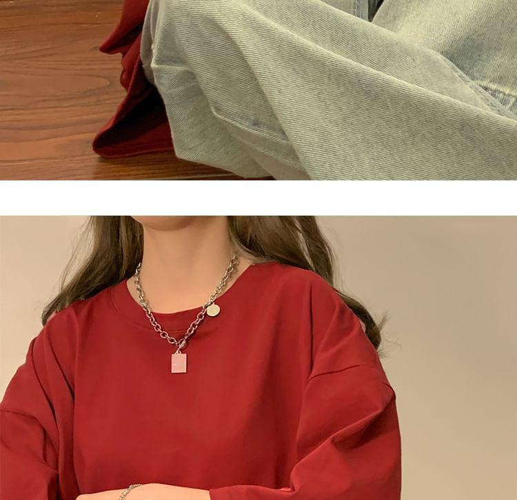 Elbow Sleeve Oversized Plain T-Shirt Product Image