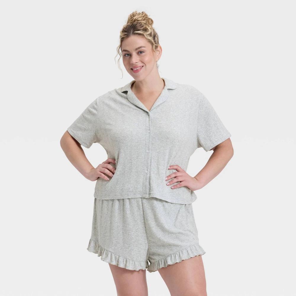 Women's Pointelle Notch Collar Shirt and Shorts Pajama Set - Wild Fable™ Product Image