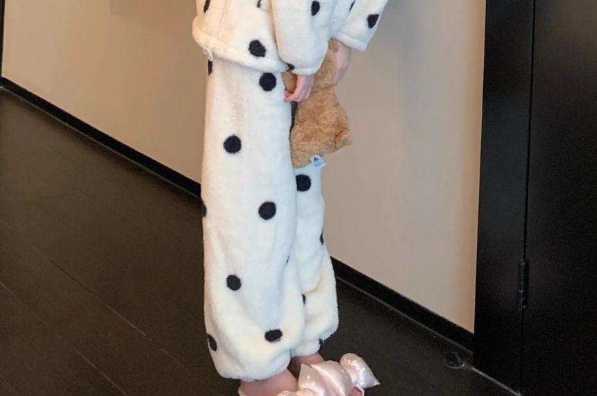 Pajama Set: Dotted Fleece Zip-Up Jacket + Pants Product Image