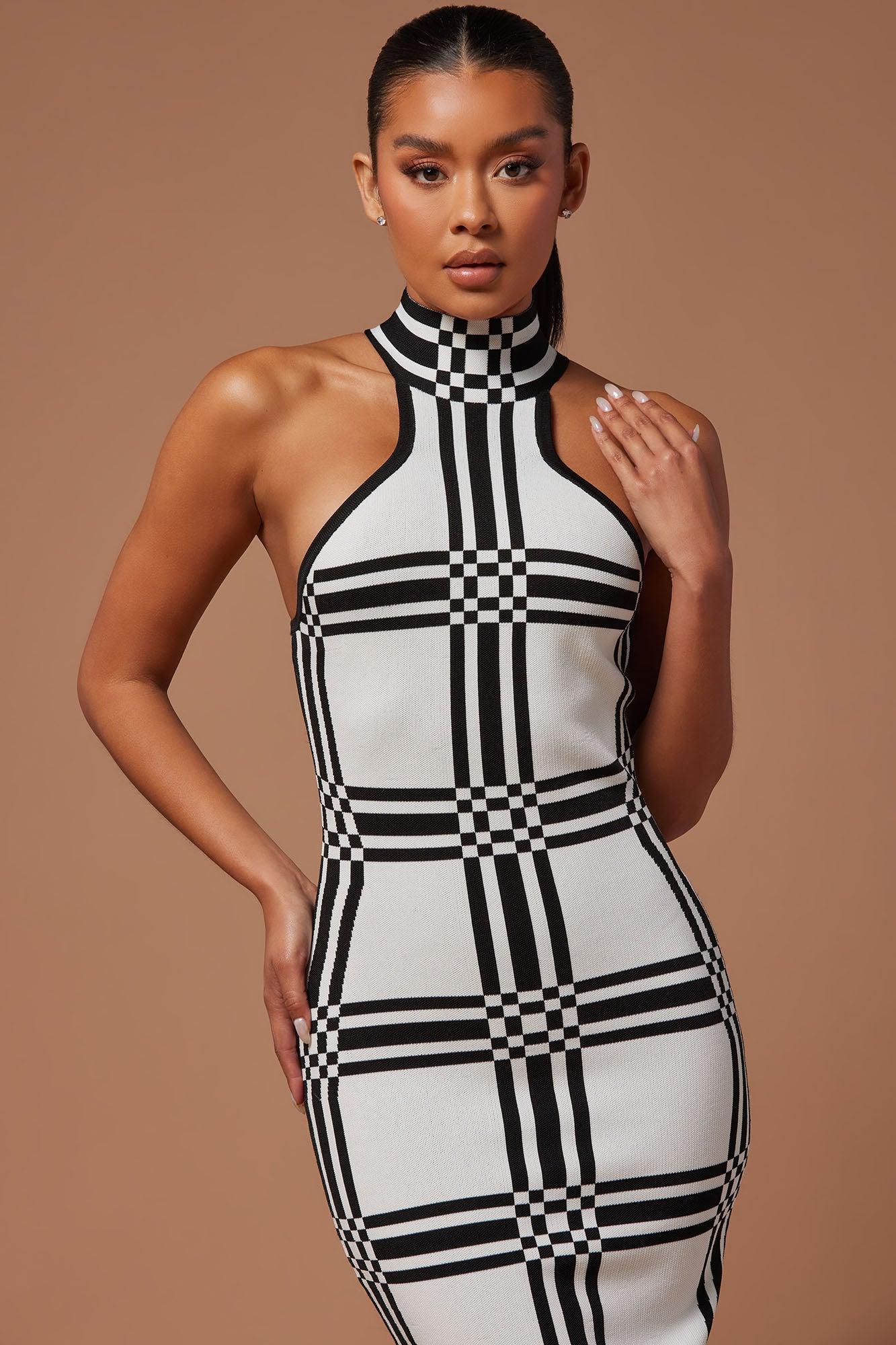 Donna Knit Midi Dress - White/Black Product Image