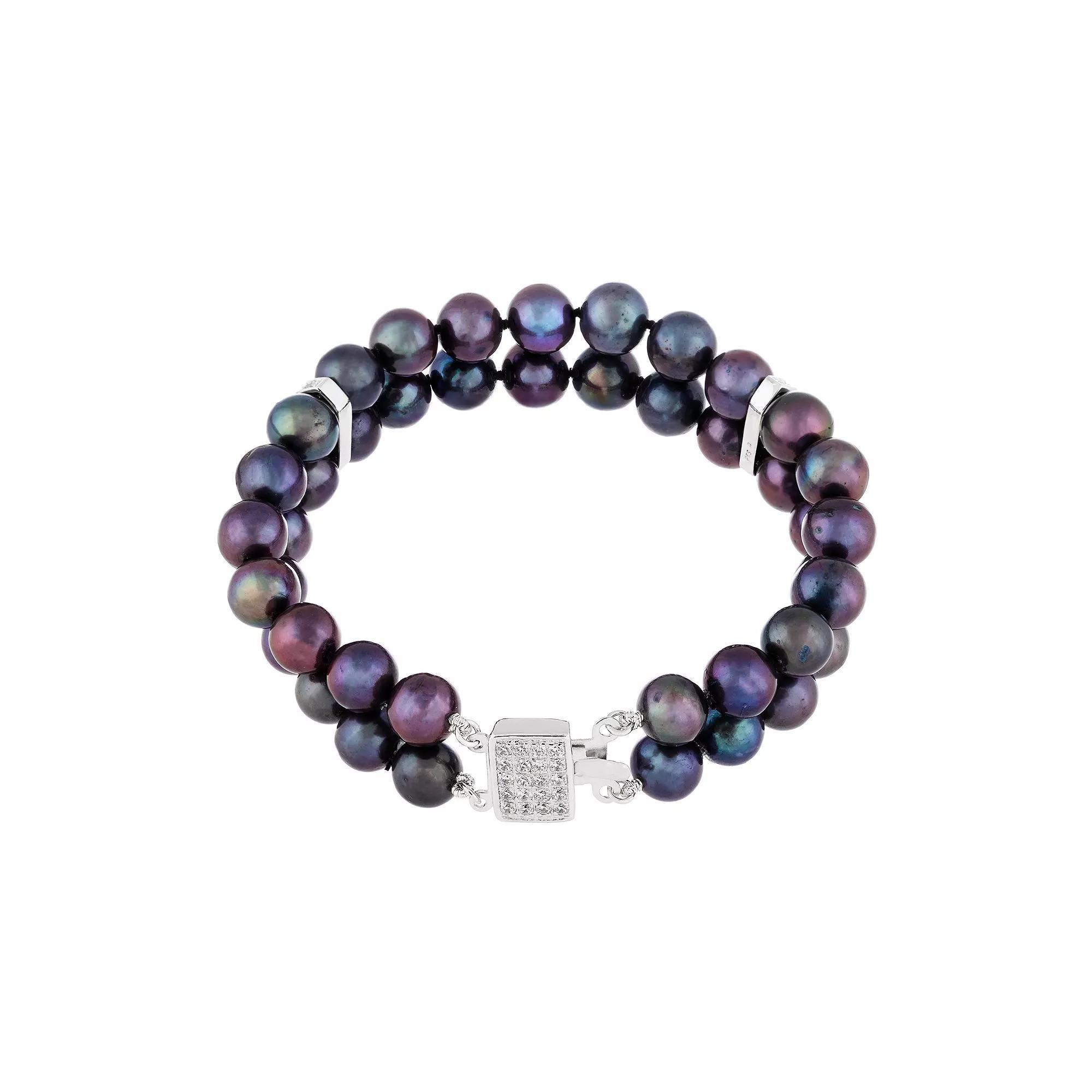 Freshwater Cultured Pearl & Cubic Zirconia Double Row Bracelet, Women's, Size: 7.25", Black Product Image