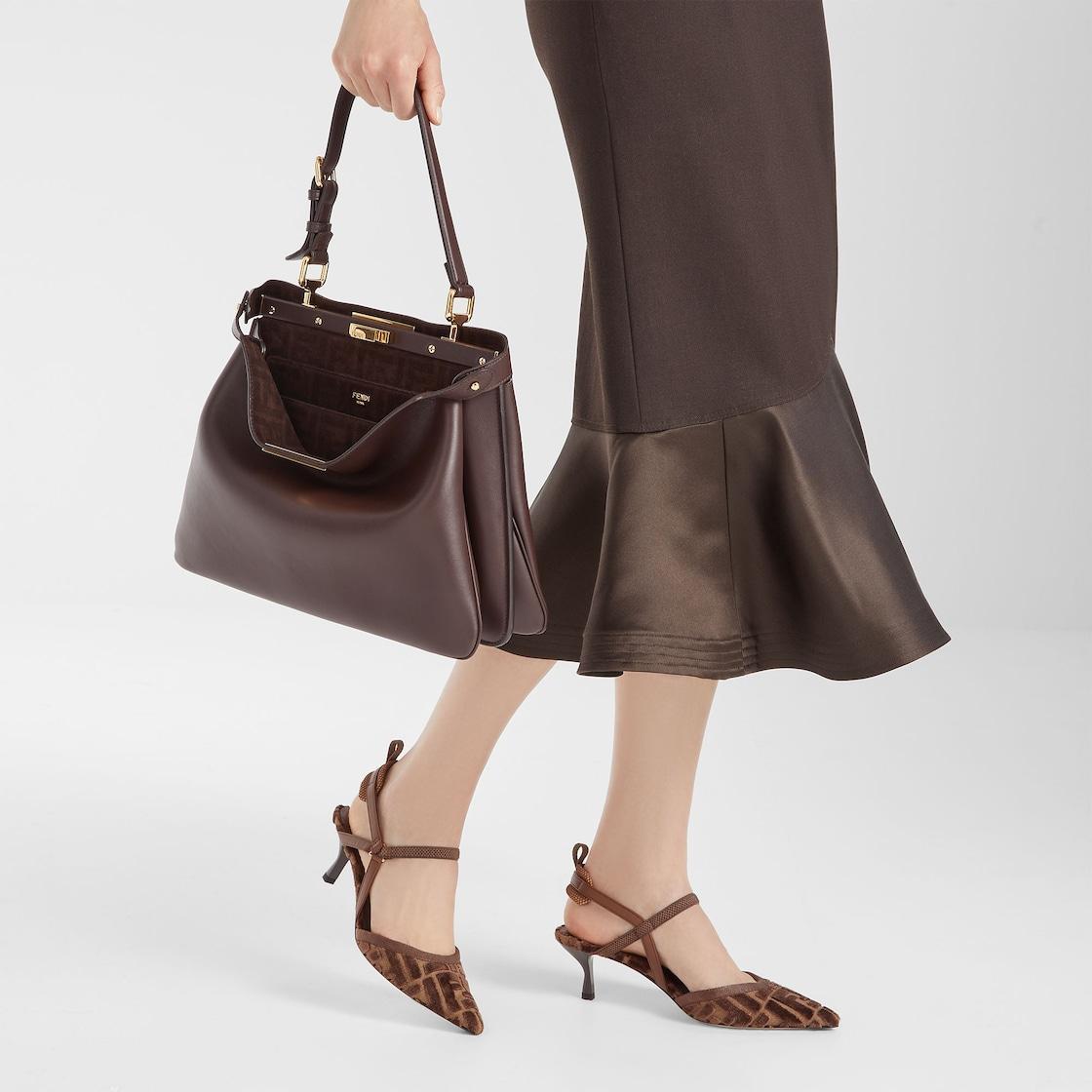 Colibrì LiteMedium-heeled slingbacks in brown FF fabric Product Image