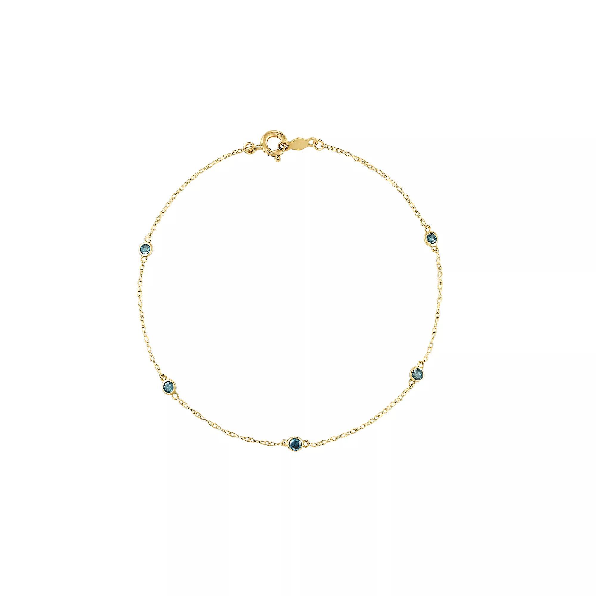 Tiara 14k Gold Blue Diamond Station Bracelet, Women's, Size: 7.25", Yellow Product Image