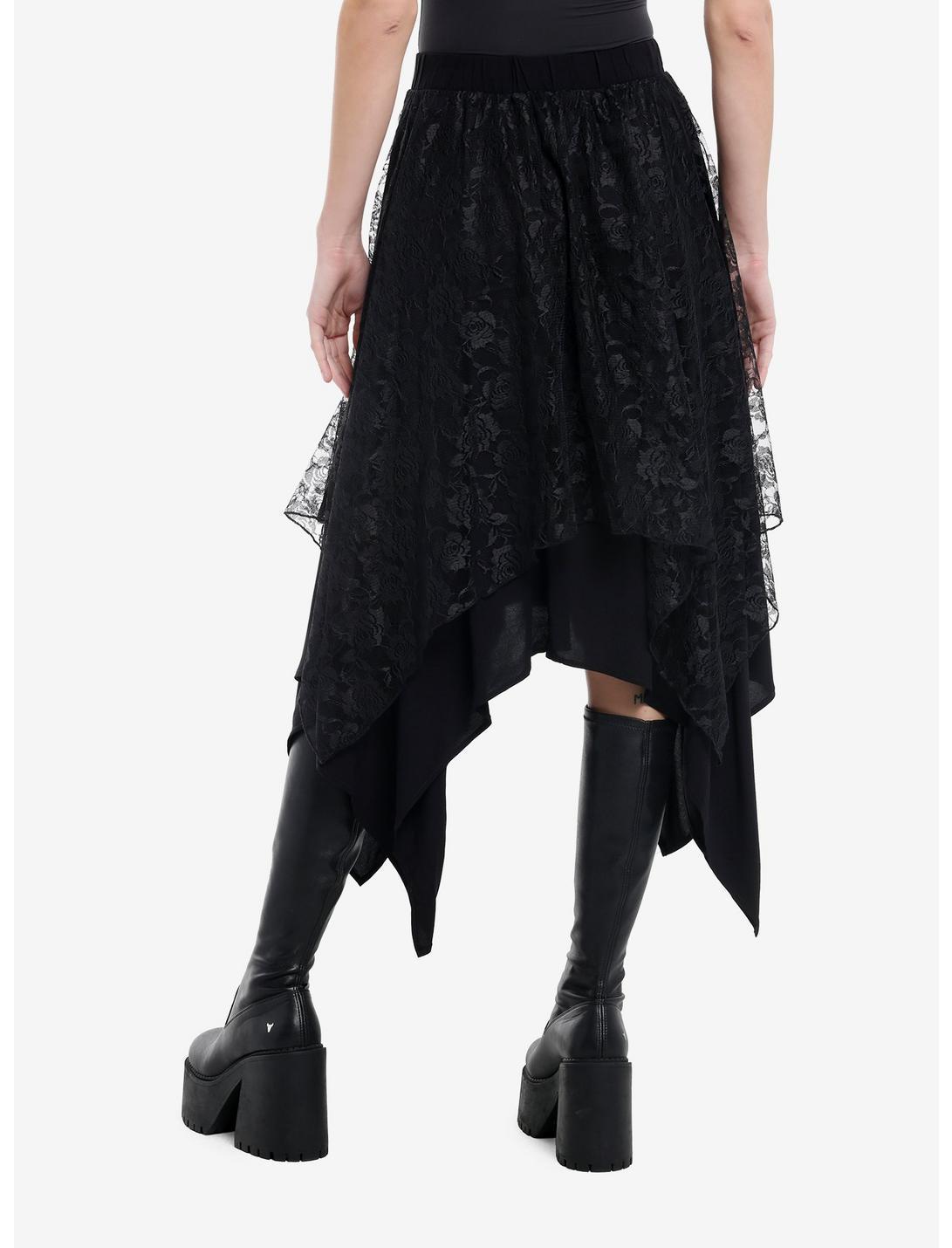 Cosmic Aura Black Rose Lace Hanky Hem Midi Skirt Product Image