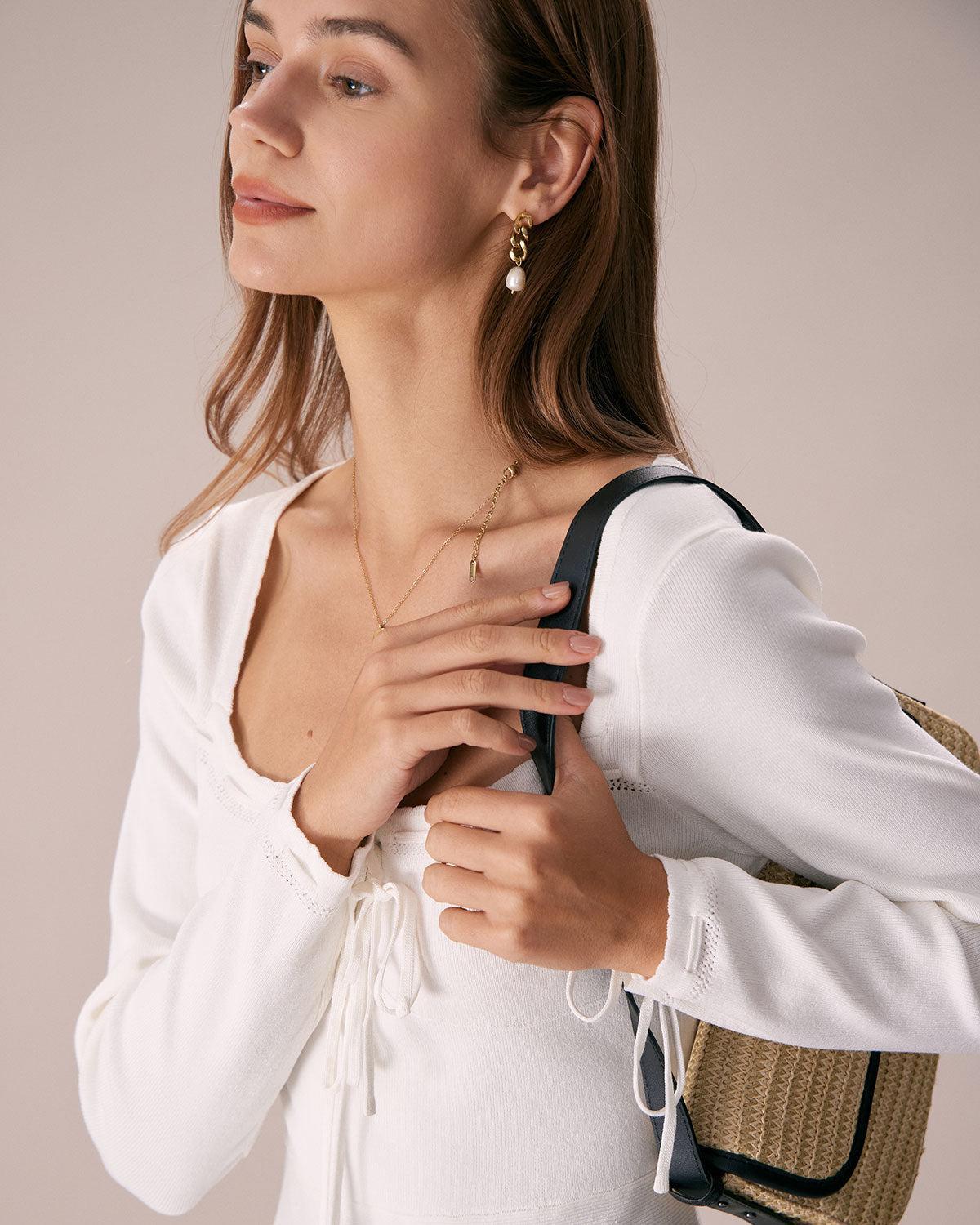 The White Square Neck Sweater Mini Dress Product Image