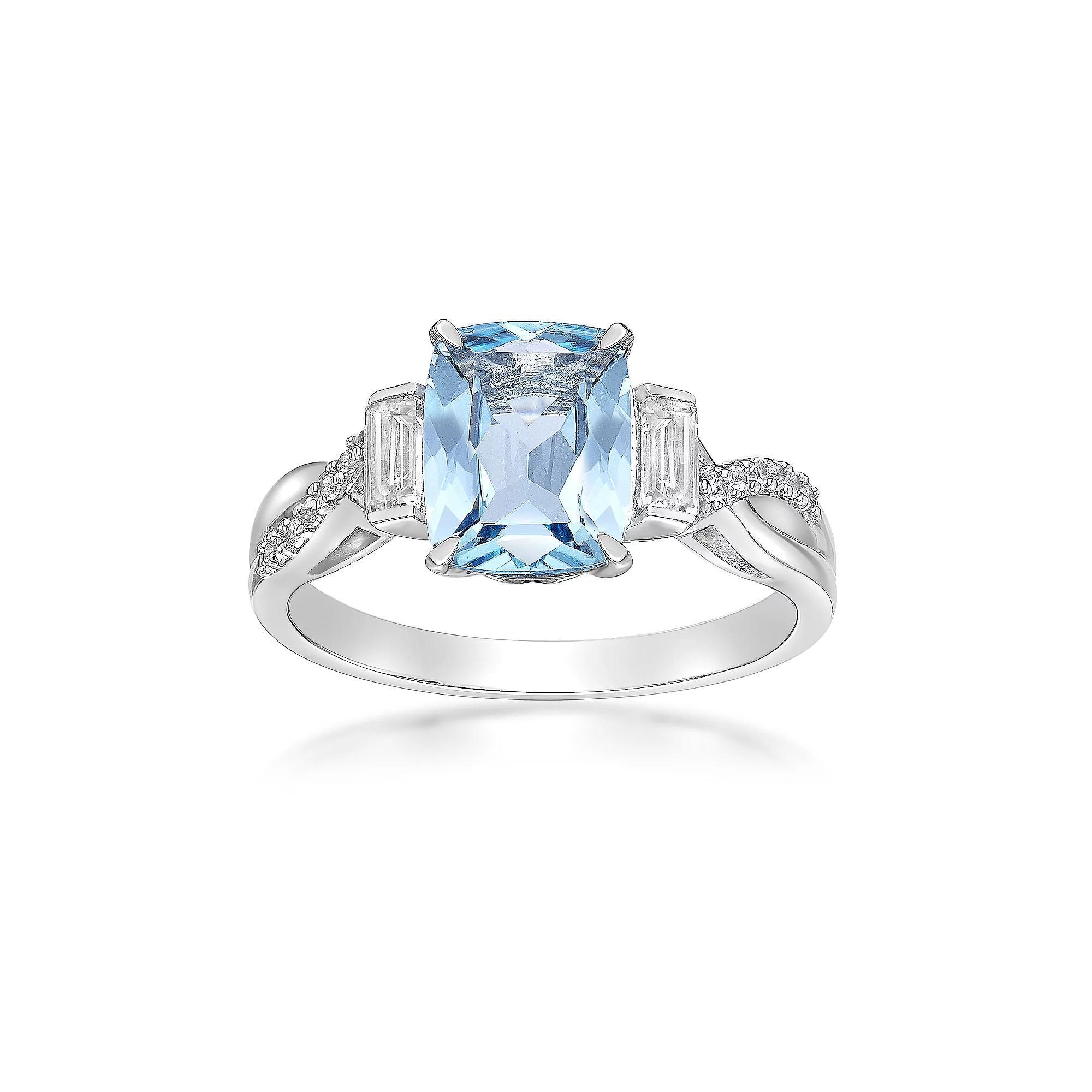 Gemminded Sterling Silver Blue Topaz & White Topaz Ring, Women's, Size: 6 Product Image
